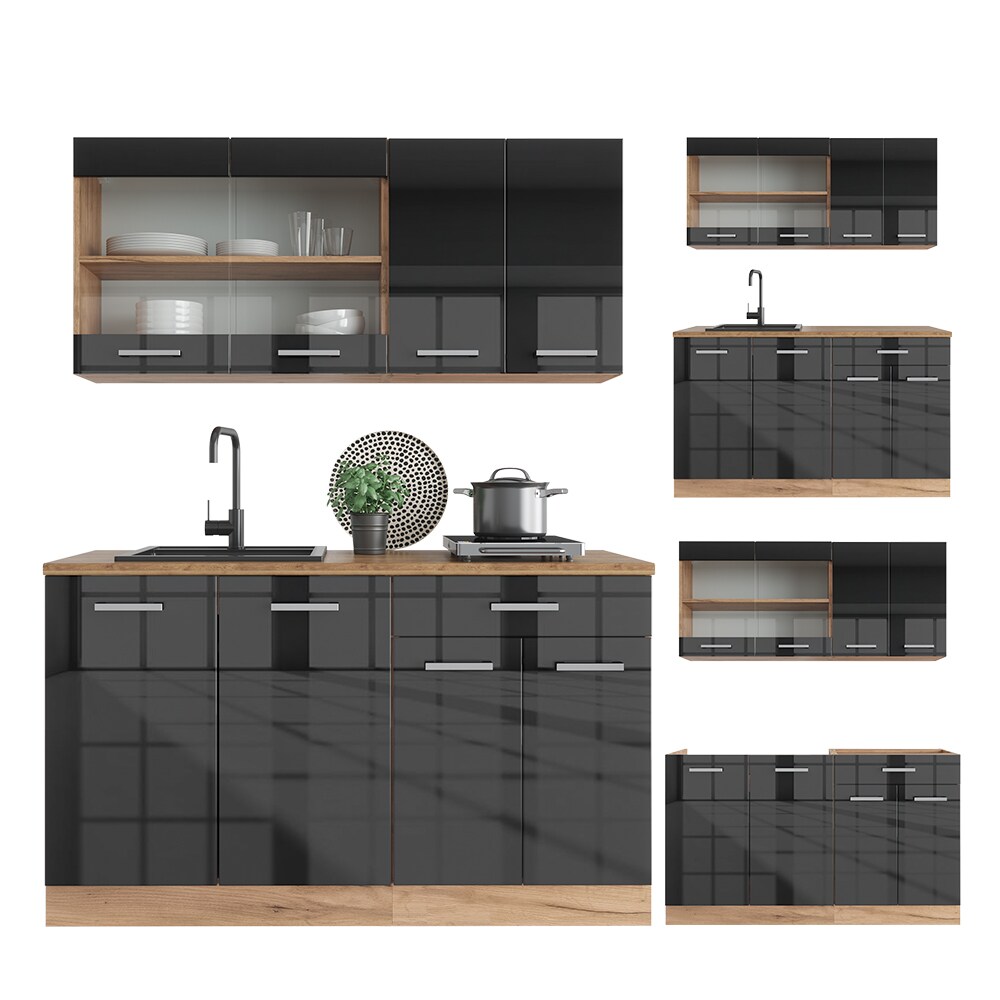 Vicco Küchenzeile Küchenblock Einbauküche R-Line Single Front Anthrazit HGL