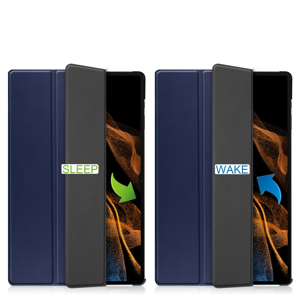 Samsung Galaxy Tab S10 Ultra Flipcase Hülle Ledertasche mit Aufstellfunktion Litchi Look   S-Pen Halterung - Dunkelblau