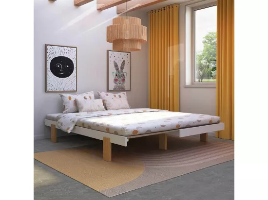 Lit gigogne 80x200 cm bois massif blanc et bois SENA