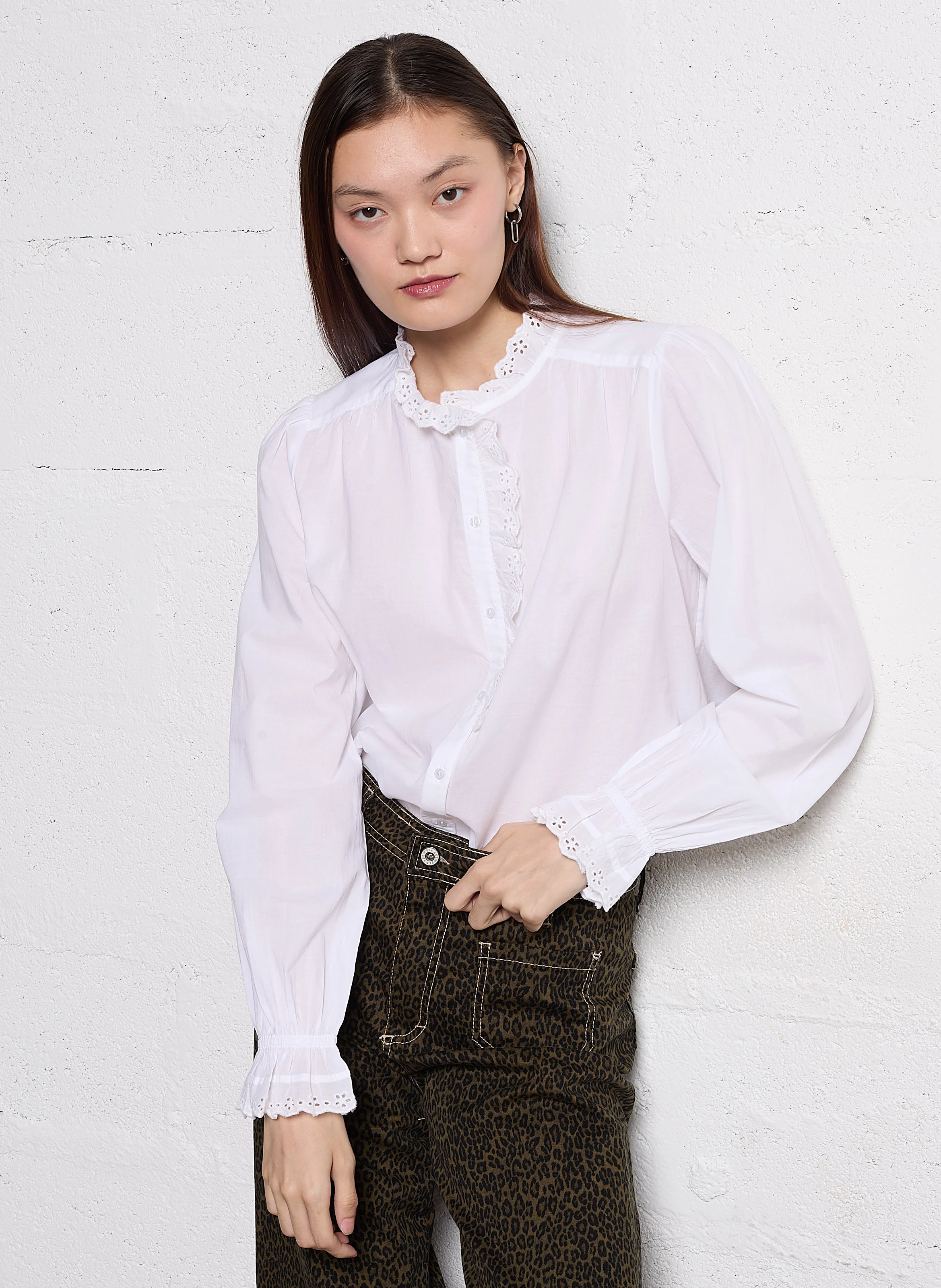 CAMILLIE - Blouse à volants en coton | Blanc