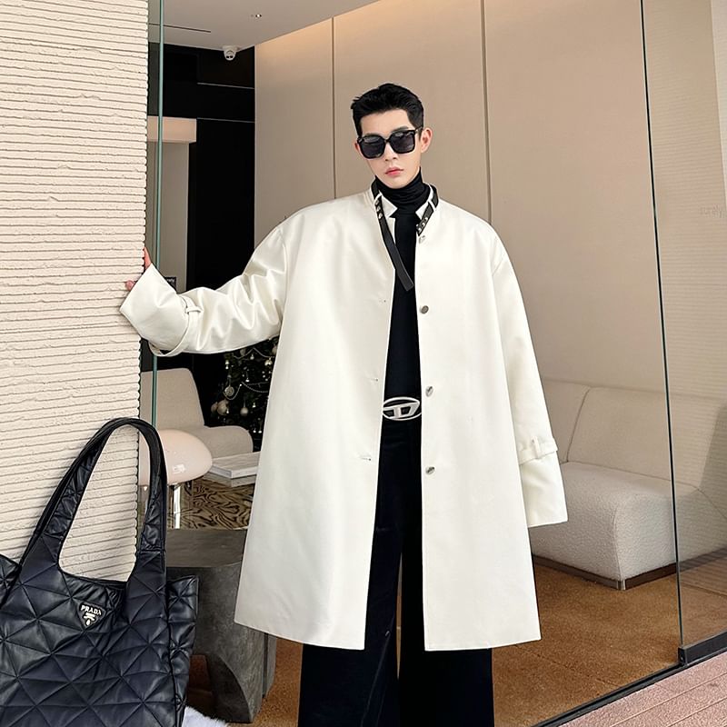 Adotuastic - Trenchcoat met opstaande kraag, riem en knoopsluiting, lange uitvoering
