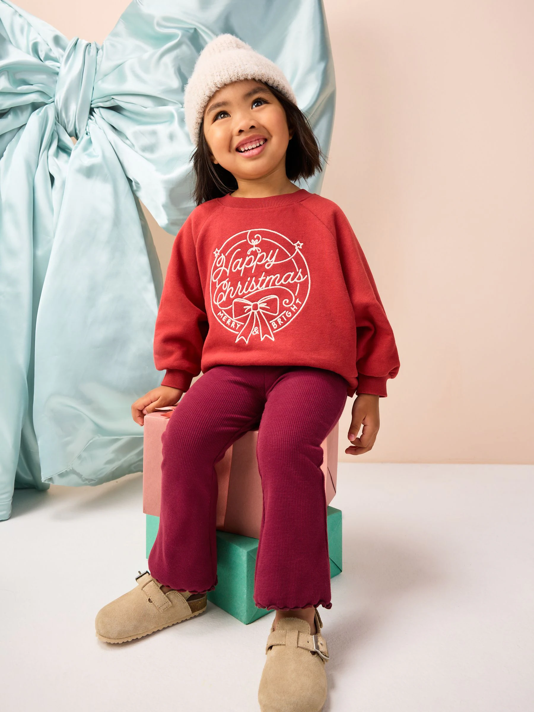 Bordeauxrood Vrolijk Kerstmis - Sweatshirt met ronde hals (3 mnd-7 jr)