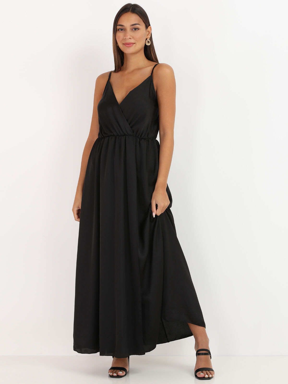 Robe portefeuille satinée- Noir