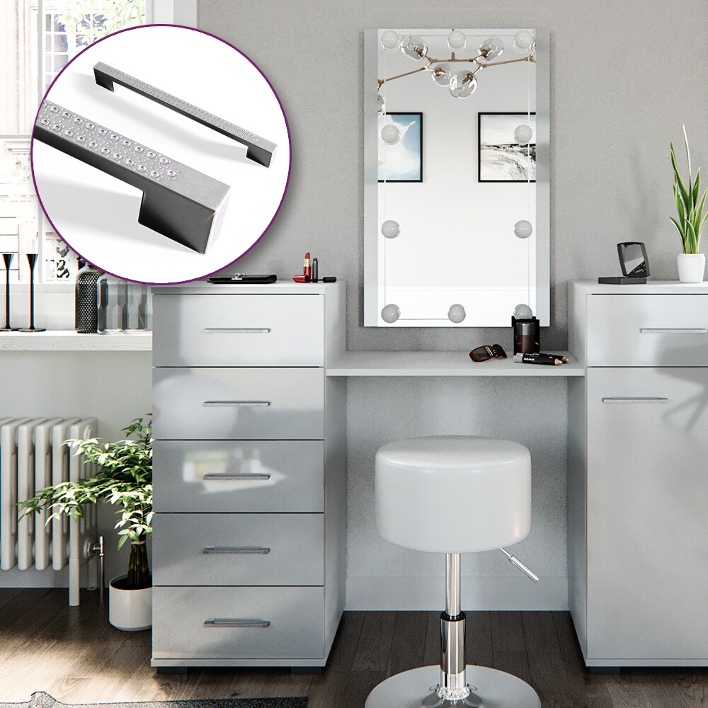 Vicco Schminktisch Zoe Frisiertisch Frisierkommode Spiegel Weiß Hochglanz inklusive Hocker und LED-Lichterkette