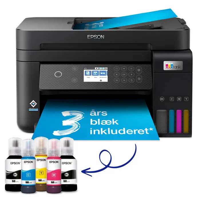 Epson EcoTank ET-3850 - Multifunktionsprinter - farve - blækprinter - A4/Legal (medie) - op til 15.5 spm (udskriver) - 250 ark - LAN, Wi-Fi