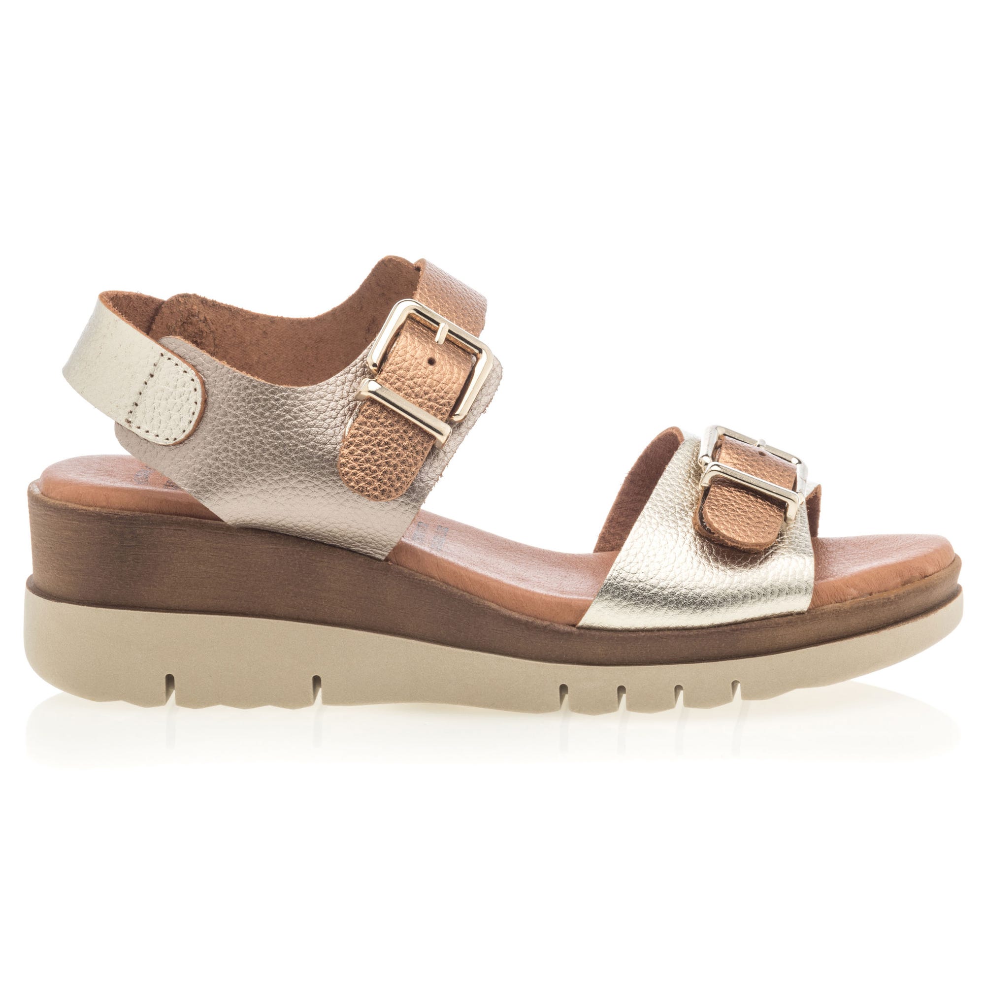 Sandales à talon compensé Femme en cuir bronze