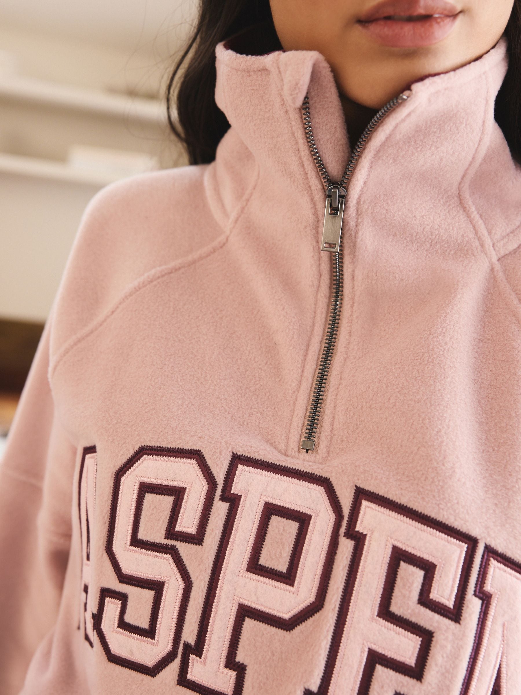 Roze/Bordeauxrood - Fleece met rits tot aan de borst
