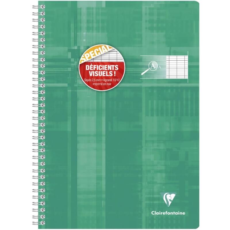Cahier reliure intégrale déficients visuels A4 100 pages grands carreaux noirs 2,5mm agrandis 10x10 Couleur aléatoire - Assortis