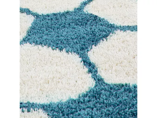 Tapis enfant Ø120cm rond tissé turquoise et crème SHAGGY FOOT
