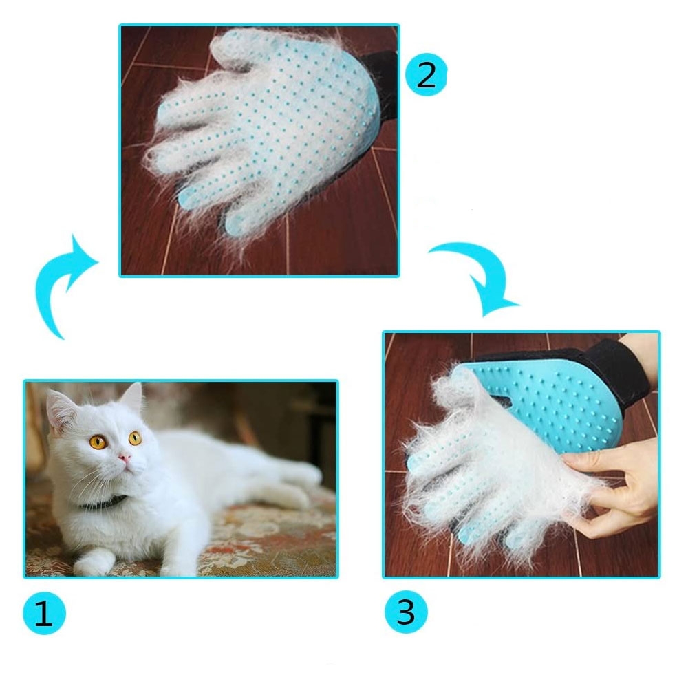 2in1 Haustier Pflegehandschuh Katzen Massage Handschuh Hunde Fellbürste - Blau / Schwarz