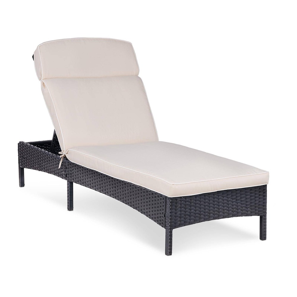 Chaise longue de jardin transat de plage bain de soleil bronzage en rotin avec coussin (armature en acier, coussin confortabl