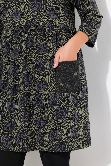 Longshirt, A-Linie, Blumendruck, 3/4-Ärmel
