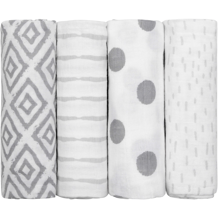 emma & noah Mullwindeln 4er Set Rauten Grau 70 x 70 cm