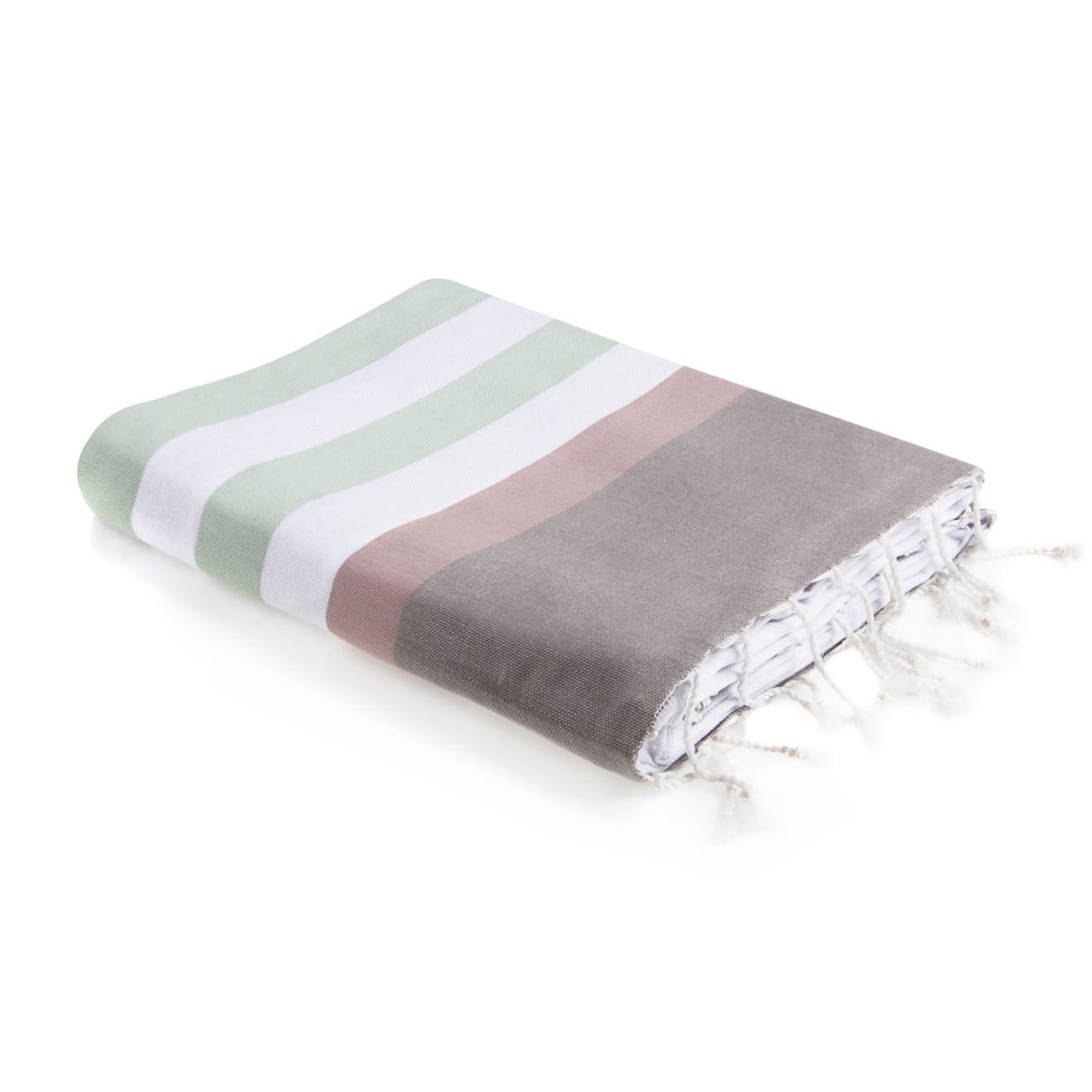 Febronie Fouta Arcachon vert d'eau/blanc/rose pâle/gris perle - 100x200 cm