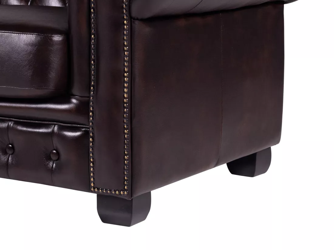 Canapé chesterfield 4 places BRENTON 100% cuir de buffle - Marron reflets châtains