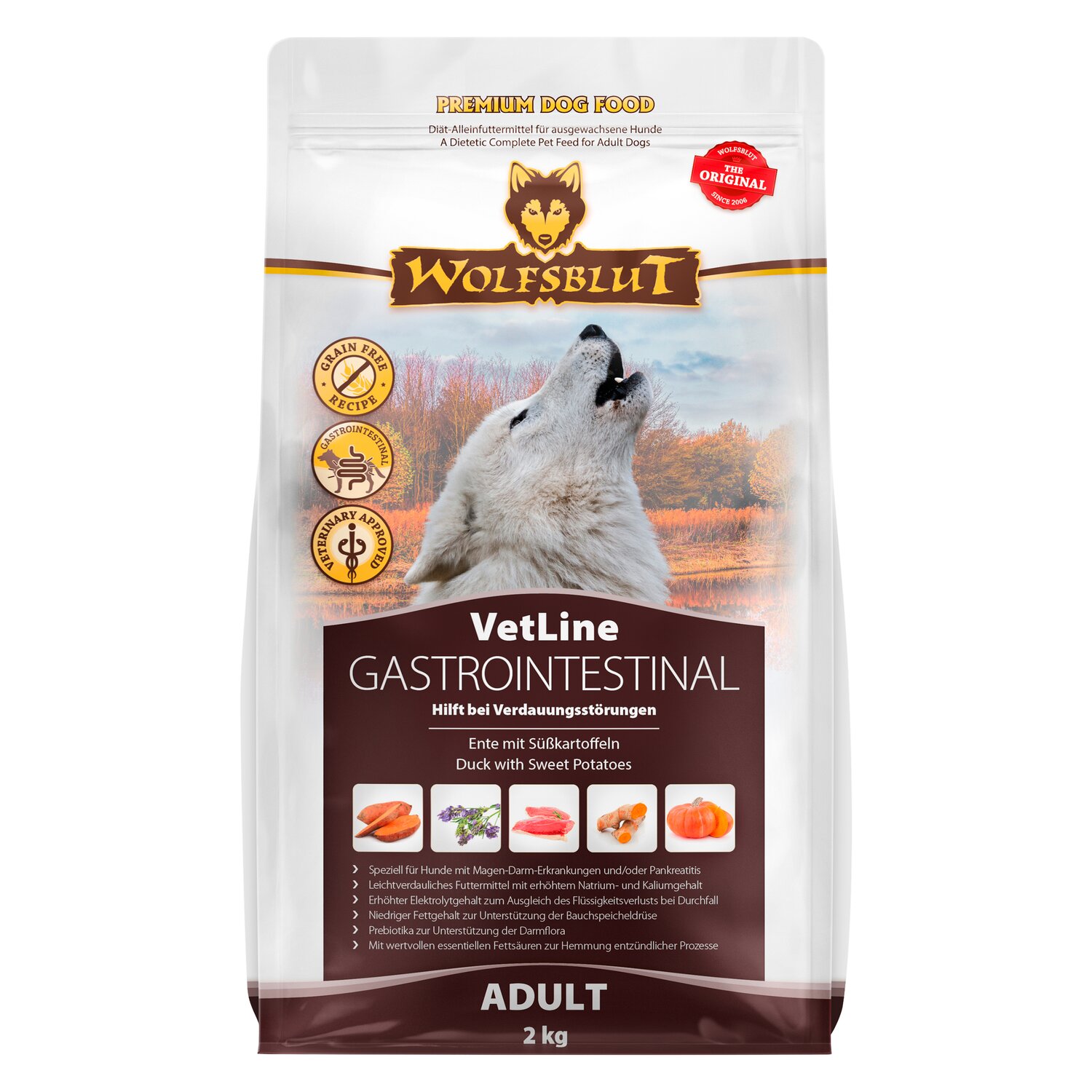 WOLFSBLUT Trockenfutter Gastrointestinal - 2 kg - Ente & Süßkartoffel
