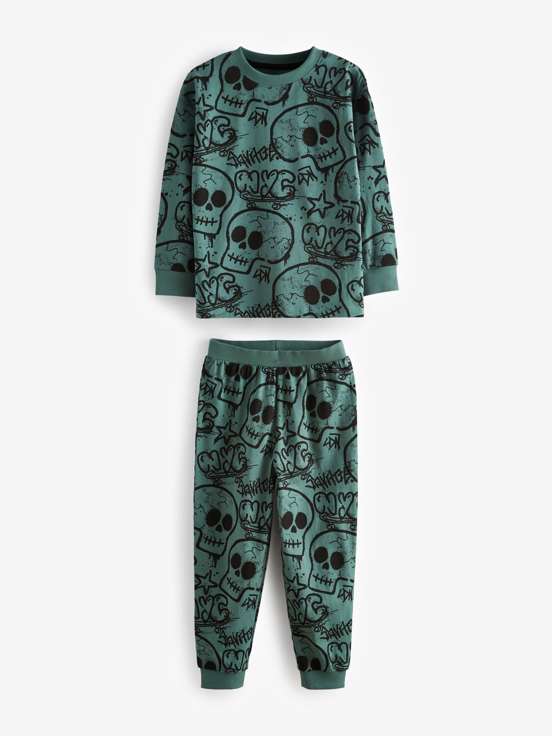 Blauw/Groen/Naturel personage - Verpakking van 3 pyjama's met lange mouwen (3-16 jr)