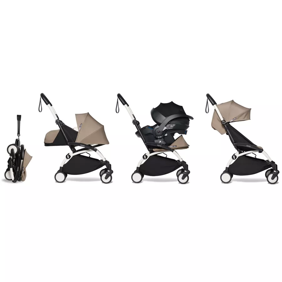 BABYZEN Kinderwagen YOYO2 0+ White mit Neugeborenenaufsatz Taupe