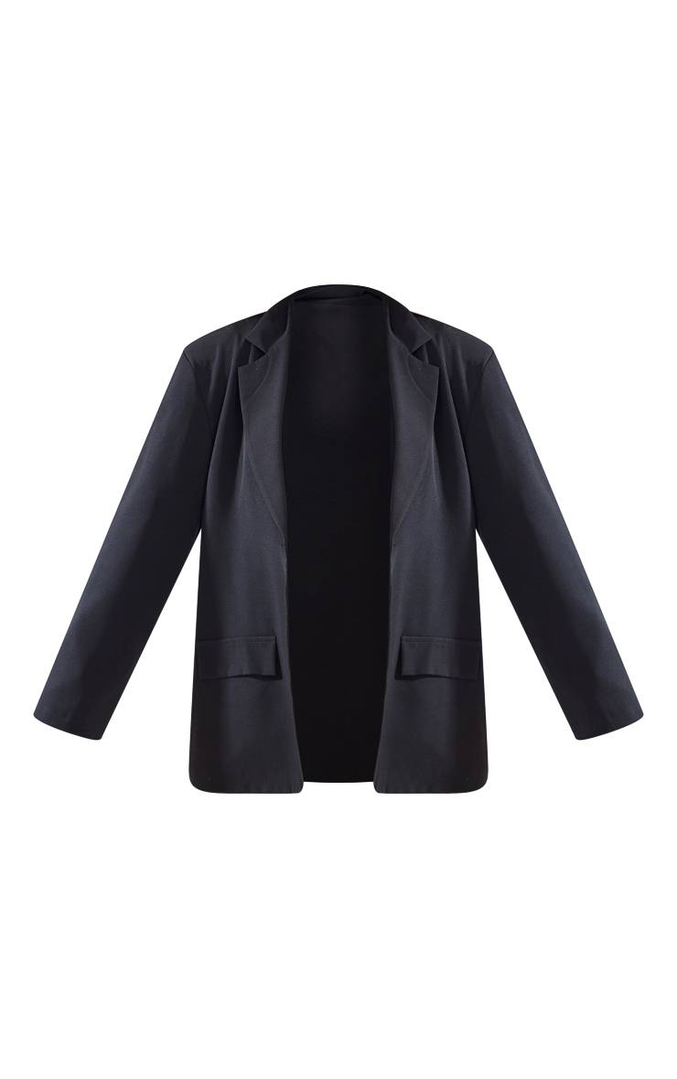 Noir Blazer Long Oversize À Ourlet Arrondi
