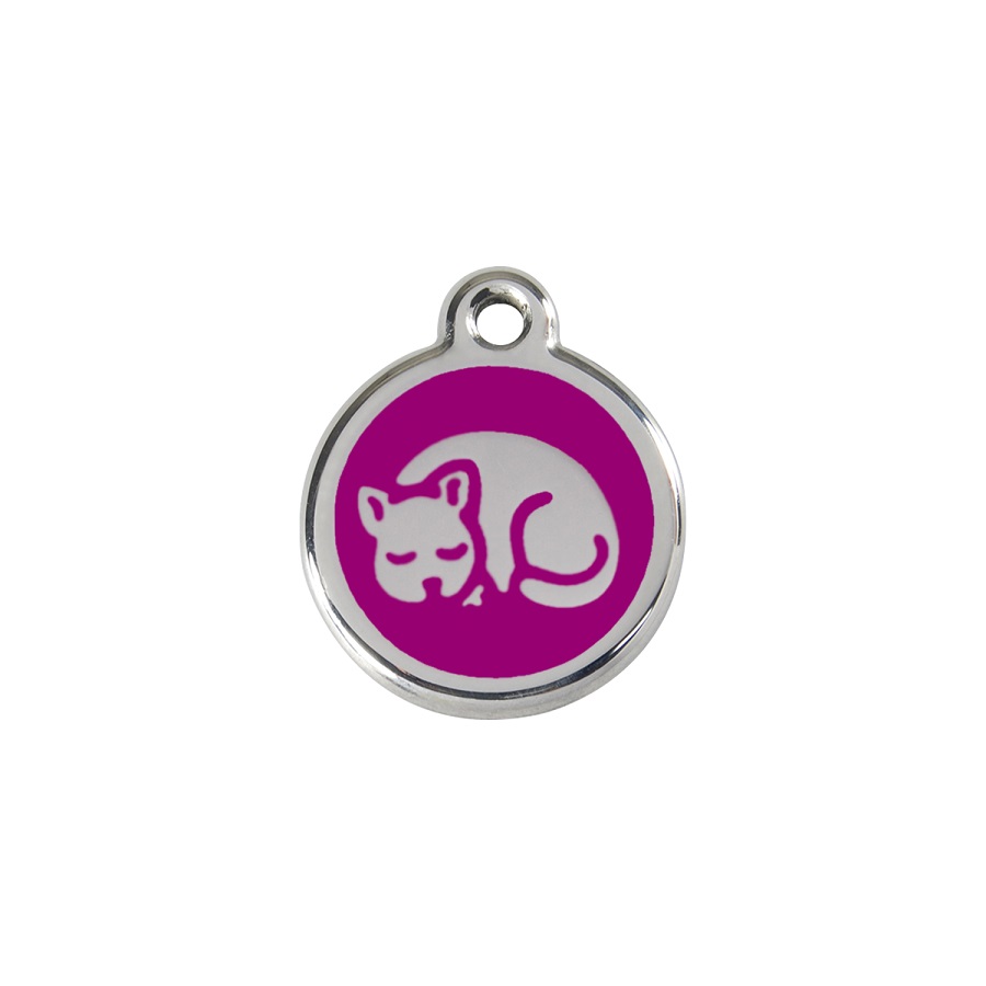 Etiqueta de identificação para gatinhos em aço inoxidável esmaltado roxo.