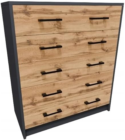 MATKAM Schuhschrank 5S in moderner Optik, B 74 x H 85 x T 35 cm, laminierte Möbelplatte 16 mm, mit Rückwand, 5 ausklappbare Schuhablagen, Jede mit Zwei Griffen zum Aufmachen (Grau-Wotan Eiche)