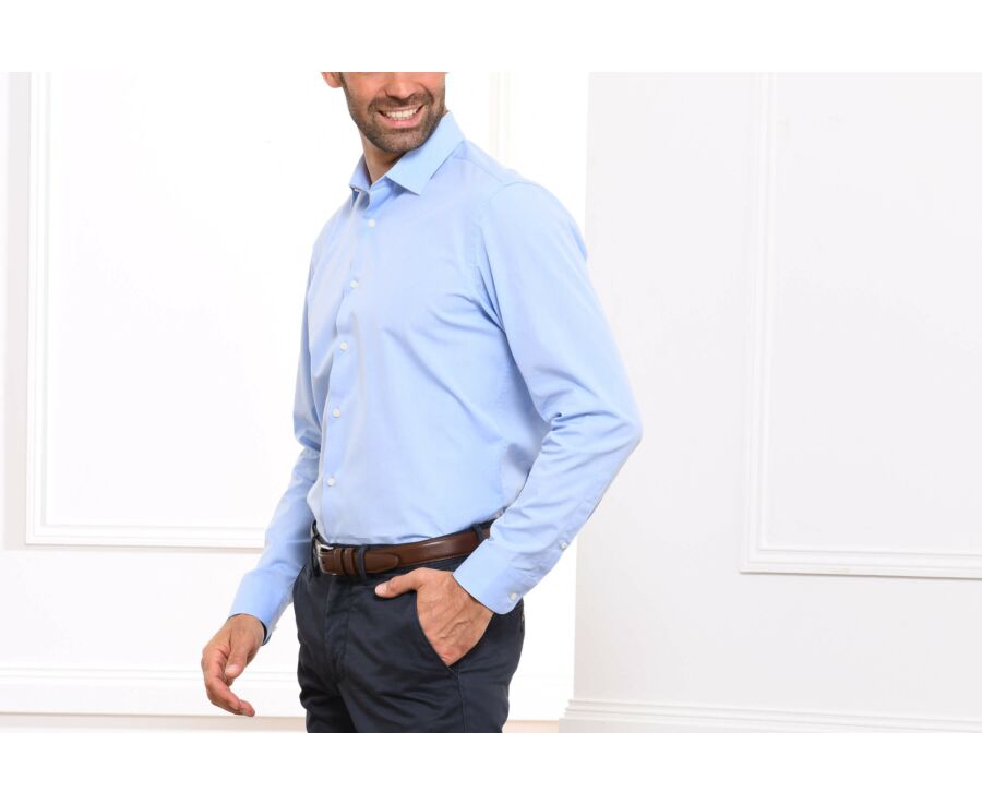 Chemise bleue 100% coton - Col français - MAXIME CLASSIC
