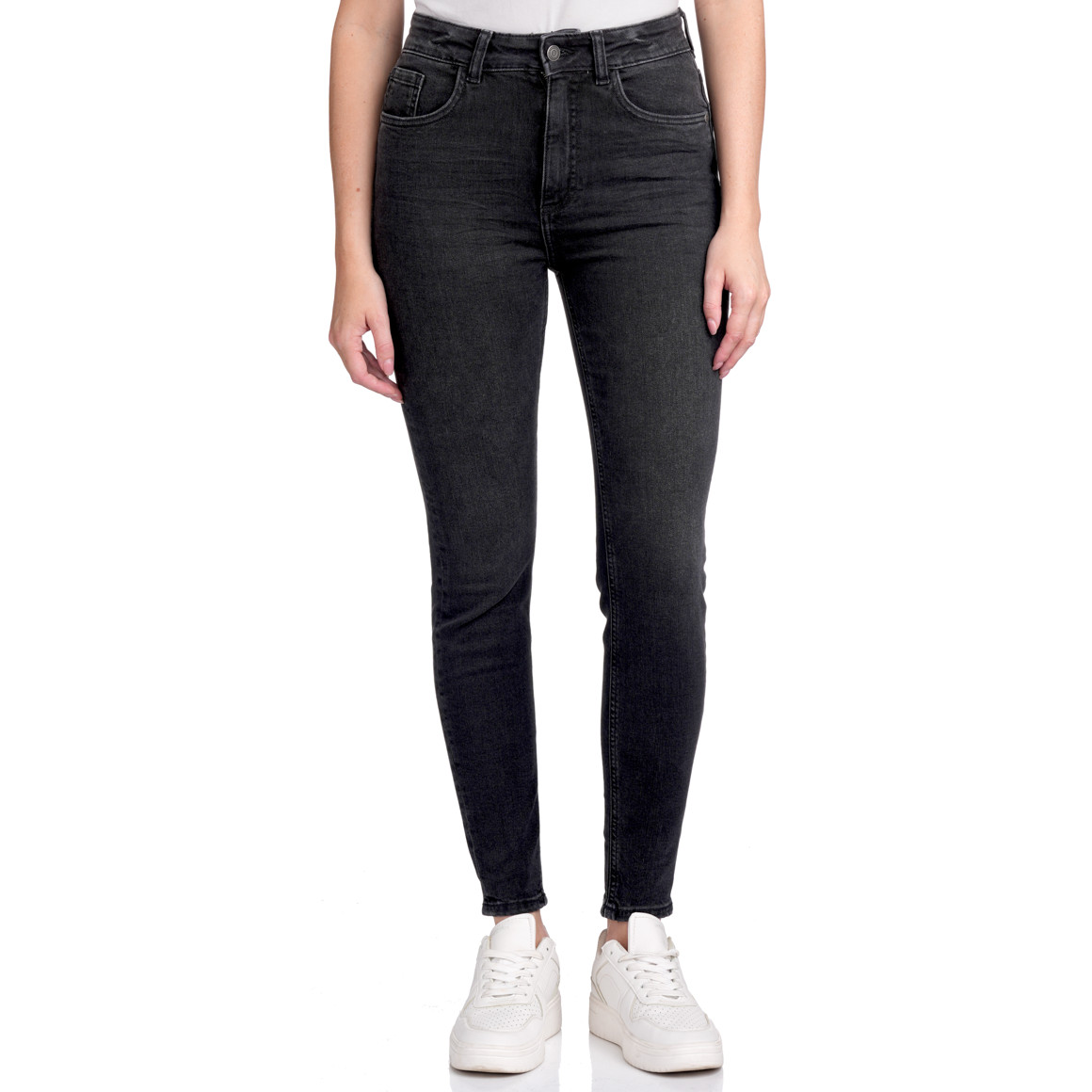 Jonas Nielsen Damen Skinny Jeans mit Used-Waschung dunkelgrau