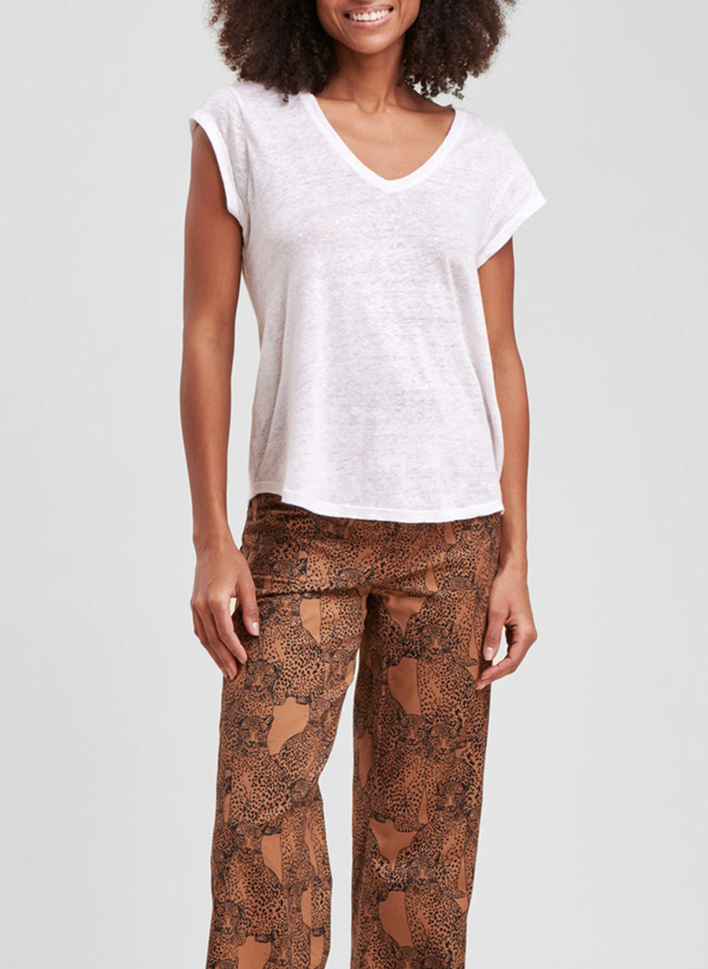 Tee-shirt col V en lin | Blanc