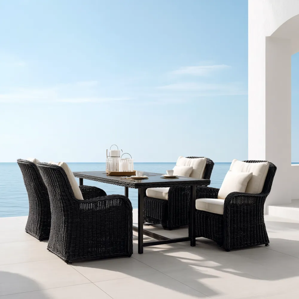 Garten-Esstisch-Set Rattan 200x100x75 cm - Schwarz/Beige - Modernes Design