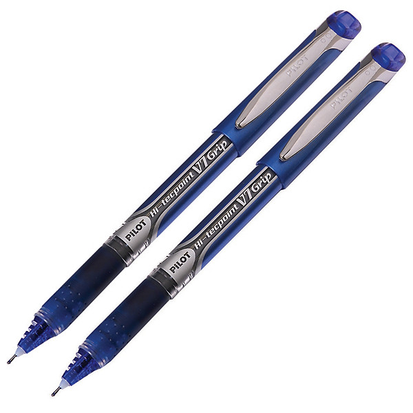 2 stylos rollers V-Ball 07 Hi- Tecpoint Grip Pilot coloris bleu