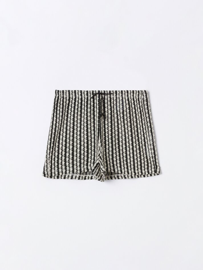 Calções às riscas - Branco-sujo/preto