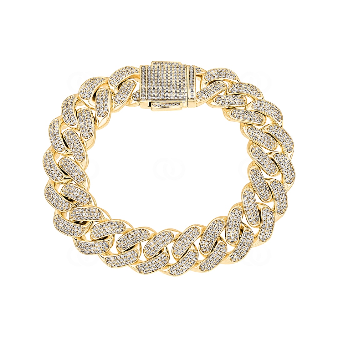 18mm Cuban Link Panzerarmband Gelb vergoldet mit Zirkonia