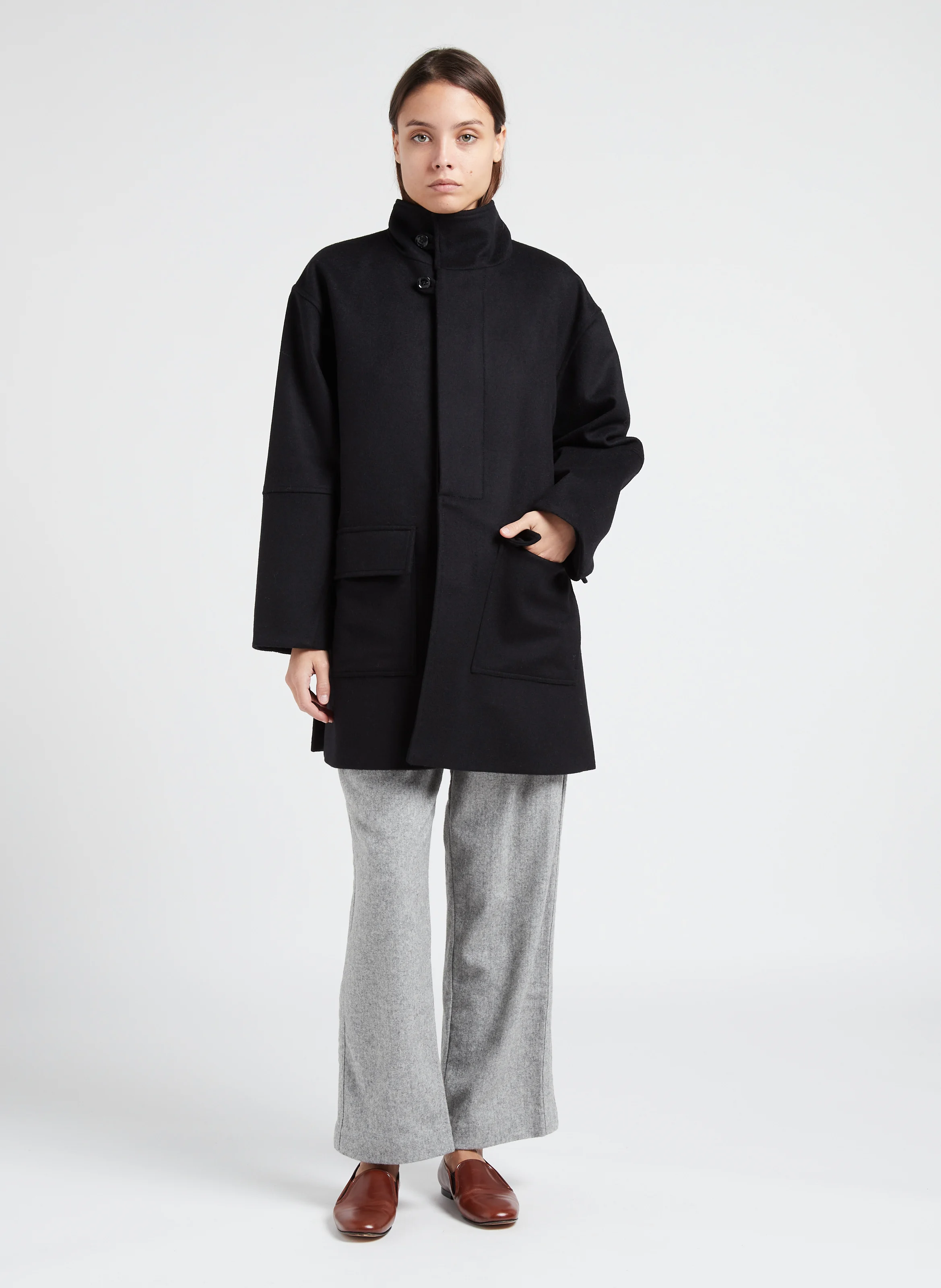 PENNY - Pantalon droit en flanelle de laine mélangée | Gris