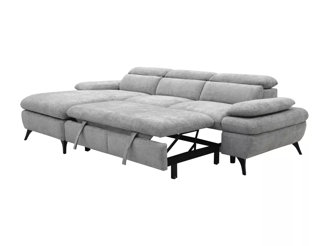 Canapé d'angle gauche convertible en tissu texturé avec coffre de rangement gris MORAVA