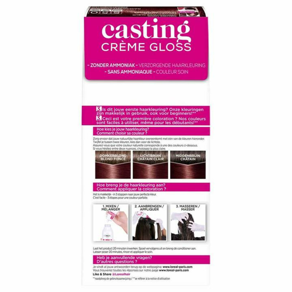L'Oréal Casting Crème Gloss Semi-Permanente Haarkleuring 550 Raspberry Cupcake - Licht Mahoniebruin
