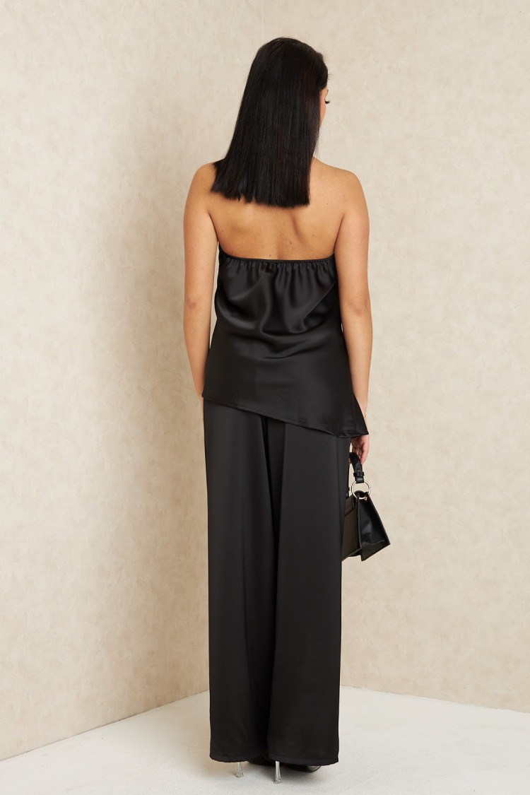 Ensemble 2 pièces top + pantalon satiné noir