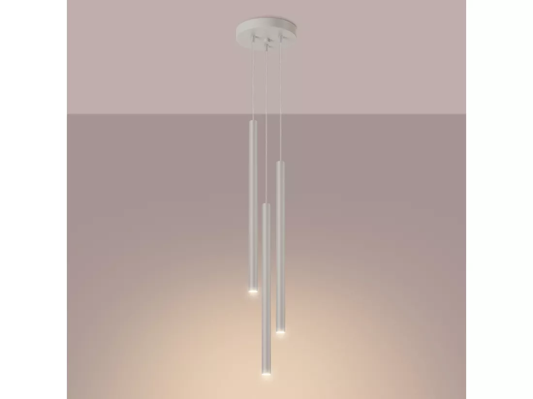 Lampe à suspension Pastelo moderne en acier - 3 sources lumineuses - L.19,5 x H.104 cm - beige