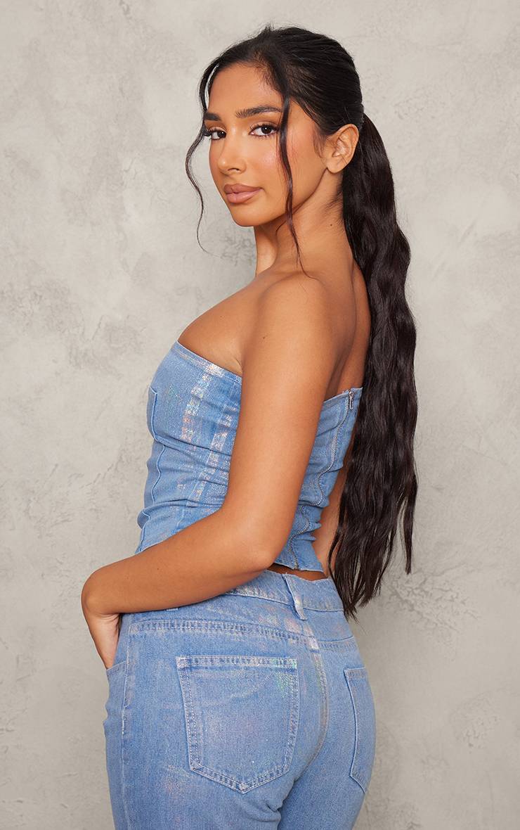 Bleu Haut Long À Panneaux En Denim Métallisé Petite