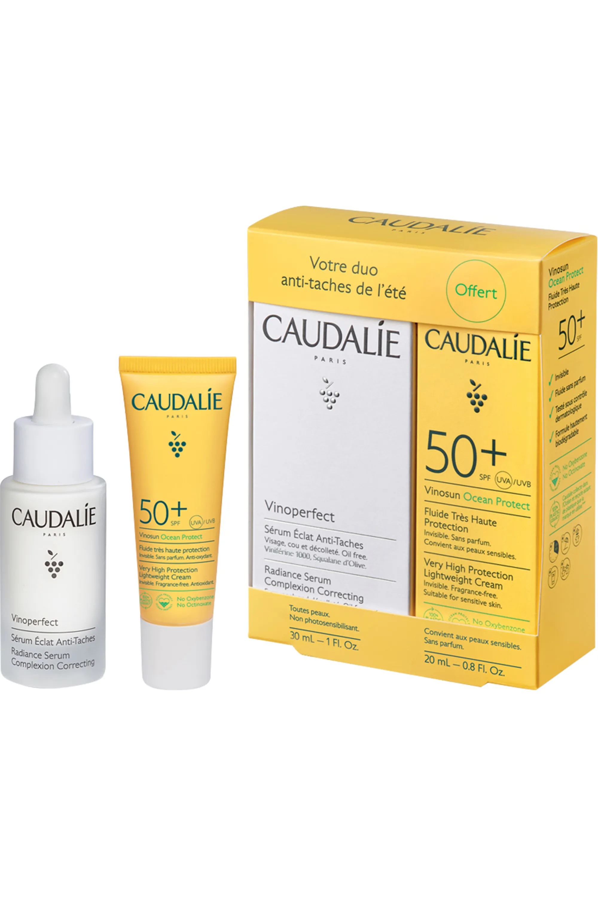 Caudalie Coffret Sérum Vinoperfect & protection solaire SPF50 offerte-30 ml
