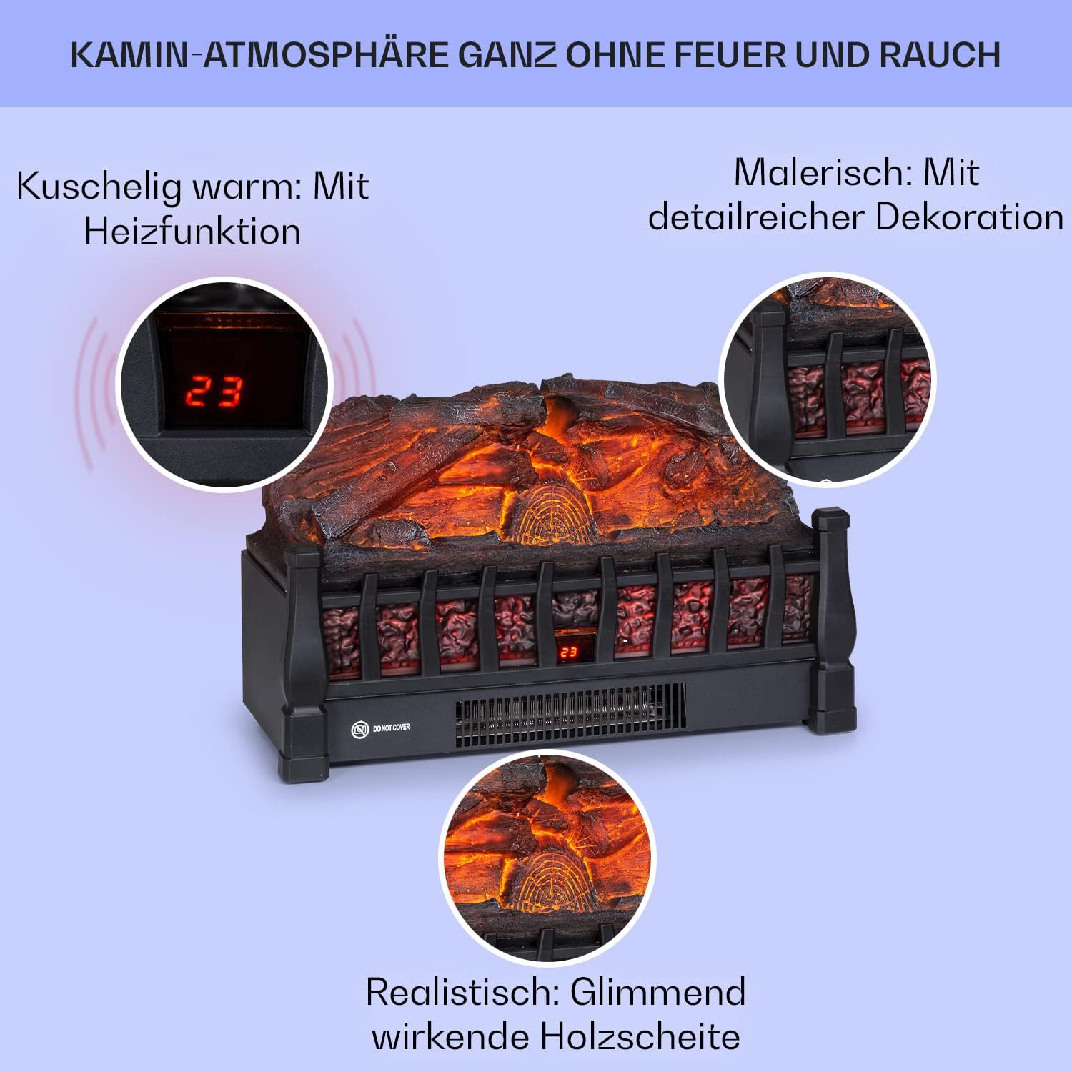 Klarstein Elektrokamin, Elektro Heizungen für Wohnzimmer & Innenräume, Elektrischer Kamin mit LED Flammen, Kamin mit App-Control, Heizlüfter mit Timer, Einstellbarer Thermostat, Heizung 1800 W