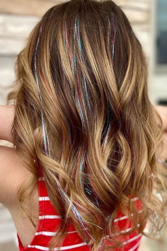 (90cm) Lametta Haar Strähnen Glitzer Haarverlängerung Hair Tinsel - Gold