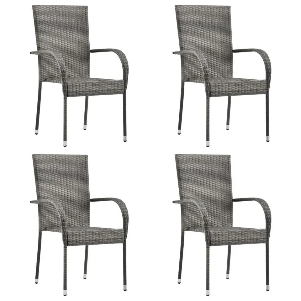vidaXL - Tuinset grijs - 4 fauteuils en 150x90 cm tafel - Poly rattan en hout