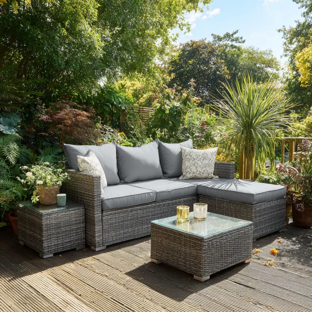 Garten-Sofaset Rattan 200x70x65 cm – Grau – Moderner Stil
