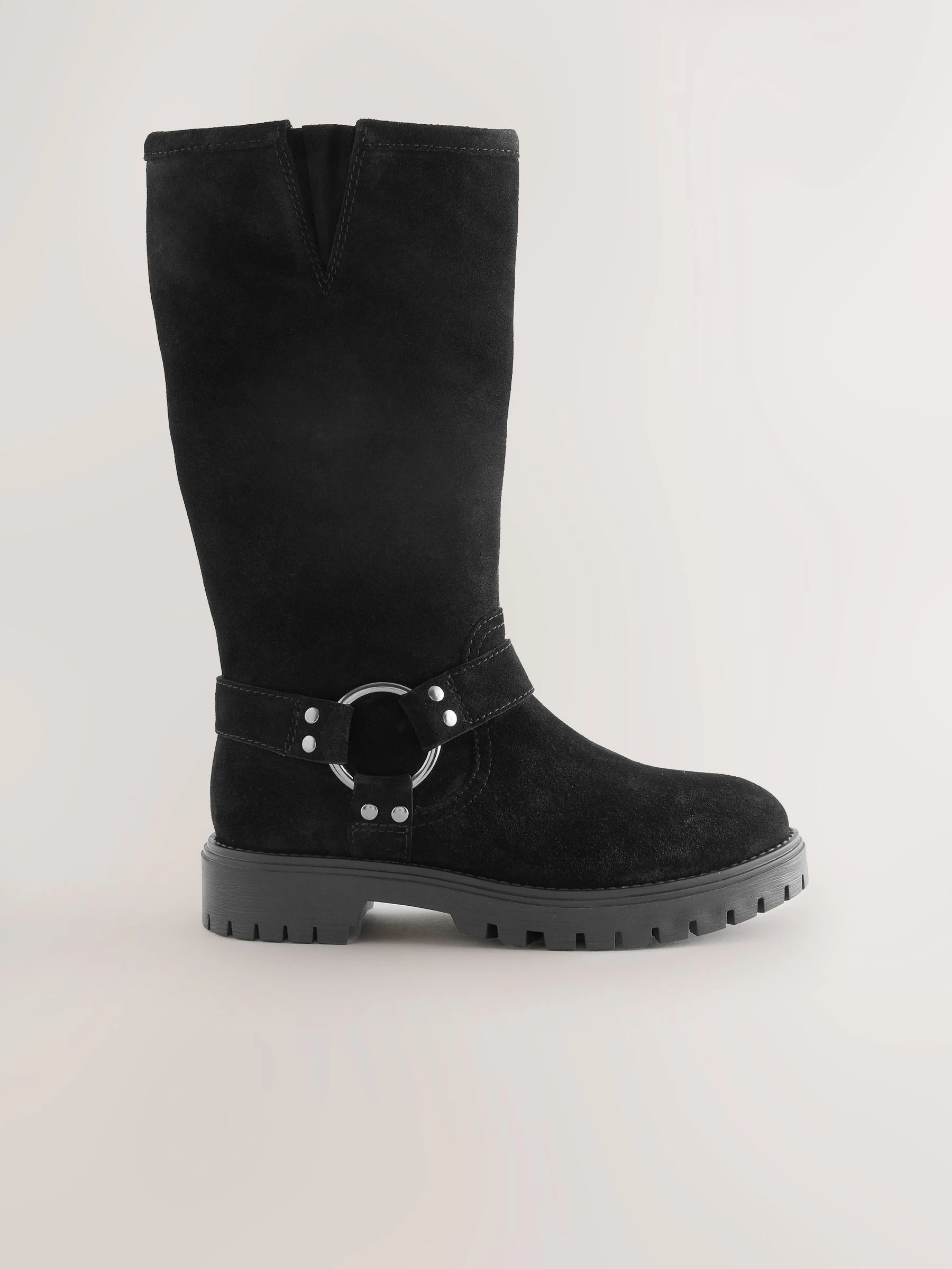 Zwart suède - Water Repellent Knee High Biker Boots