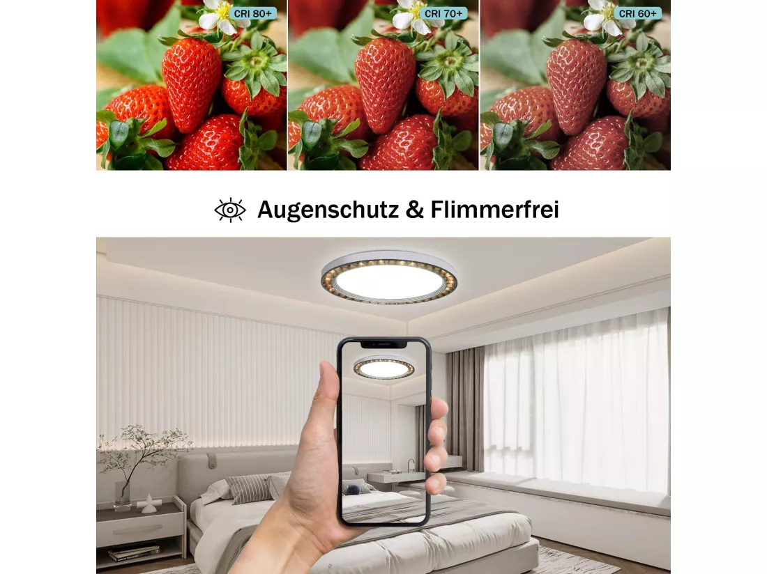 NETTLIFE Plafonnier LED Noir 3000K/6500K Rond 24W Moderne IP44 Etanche pour Salle de Bain Chambre Salon Cuisine Balcon
