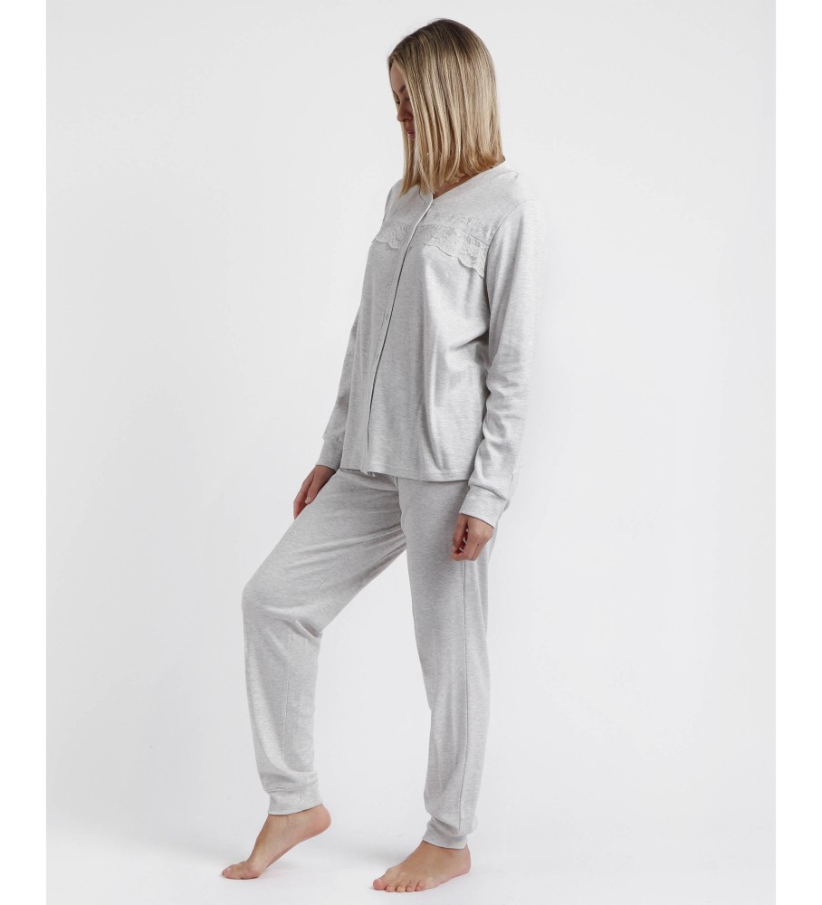 Pijama Admas de manga comprida aberto, clássico de inverno, cinza.