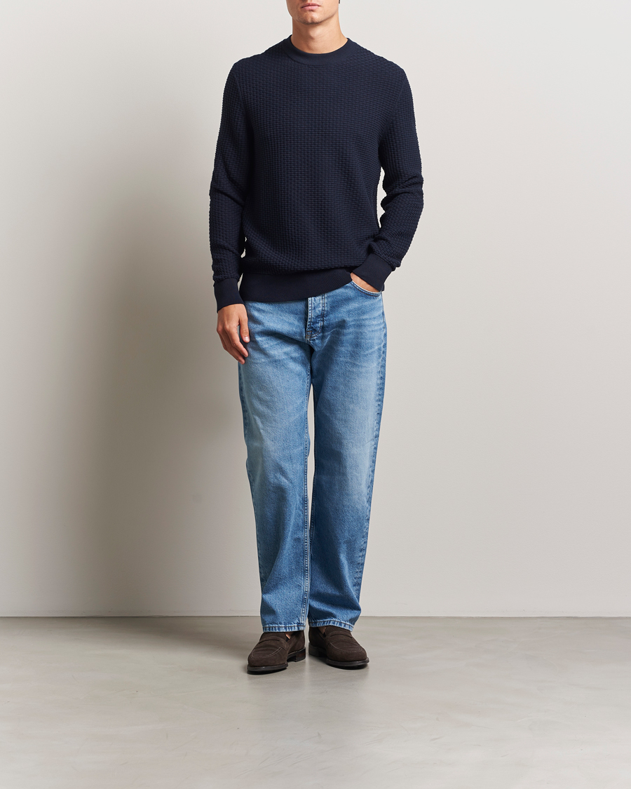 BOSS BLACK Imberto Structured Knitted Sweater Dark Blue