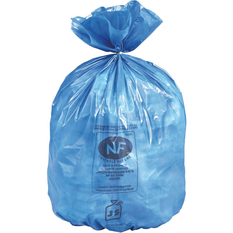 Sac poubelle 30 litres NF bleu - 100 sacs