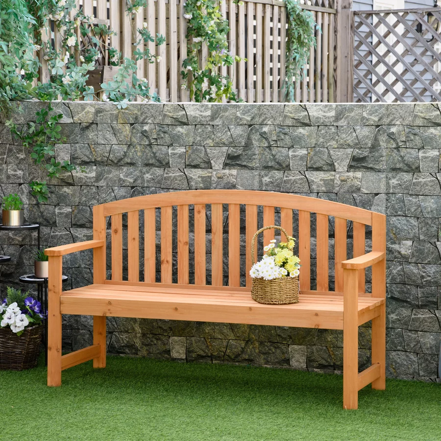 Outsunny Gartenbank mit Rücken- & Armlehnen natur