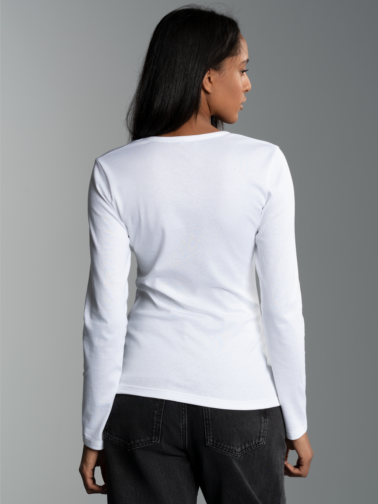 Langarmshirt mit Kristallsteinen Weiss